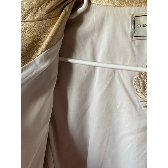 St. John Sport Button Up Gold Metallic 100% Italian Leather Jacket- Size Large - Picture 6 of 16